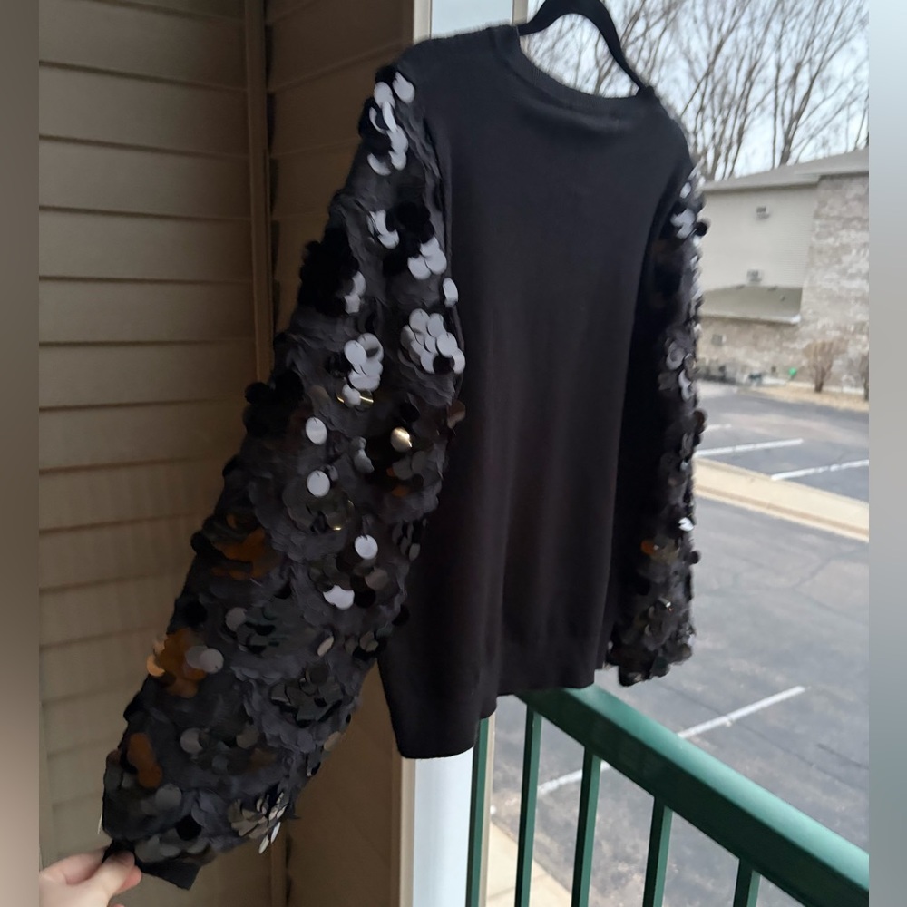 🆕 🇩🇪 Sioni Black Sequin Balloon Sweater Top M Statement Party Glam Pullover Knit - Picture 4 of 12